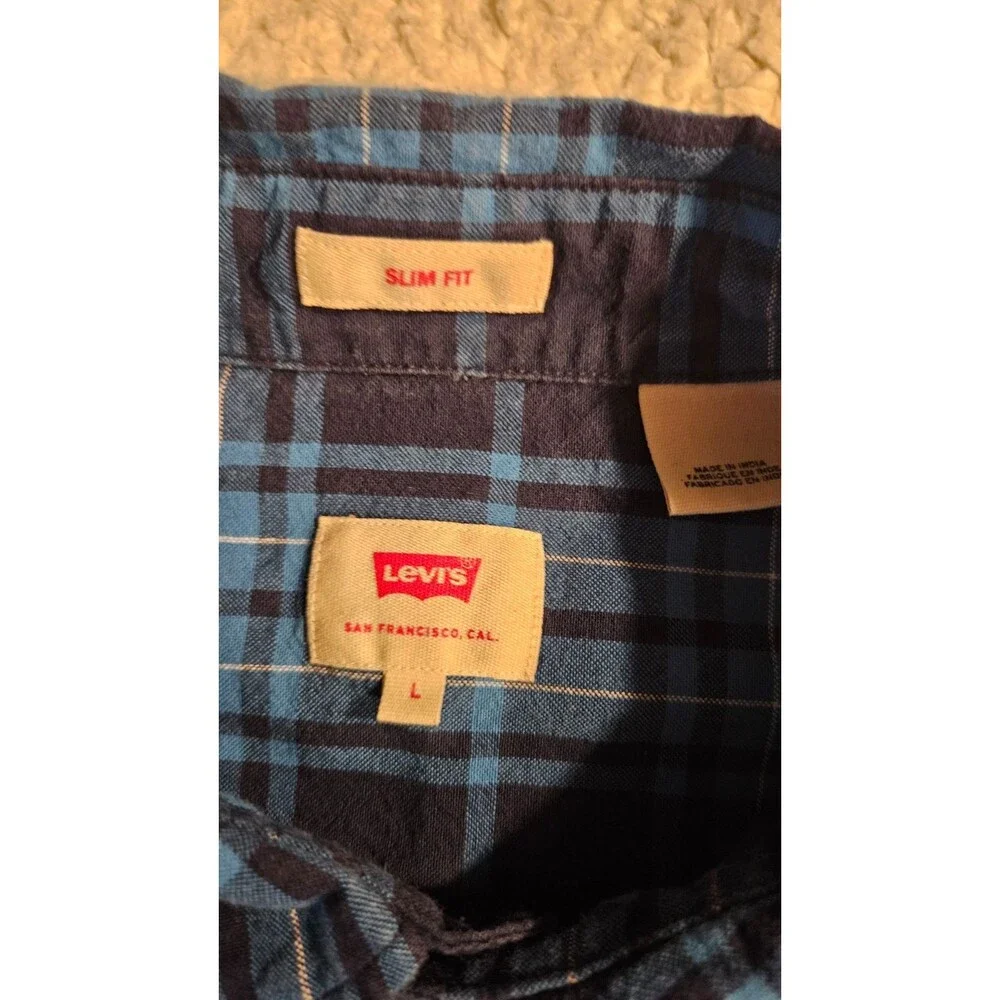 Levi's Men's Plaid Flannel Shirt Button Up Pockets Blue Black Size Large